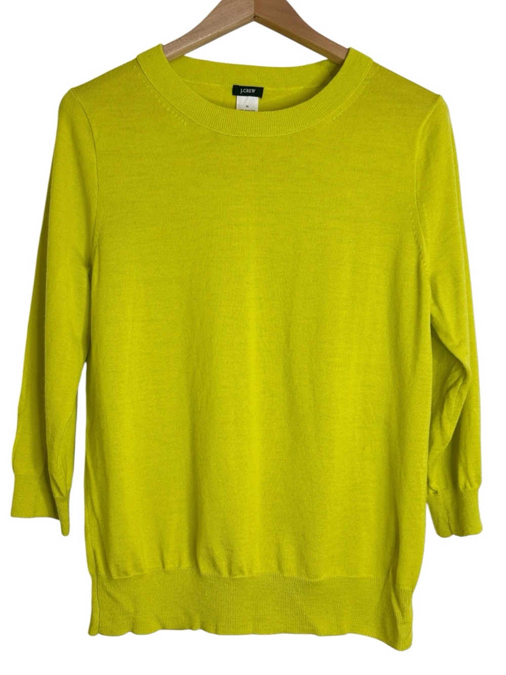 J.Crew 100% Merino Wool Crew Neck ¾ Sleeve Sweater in Chartreuse Twee Preppy XL